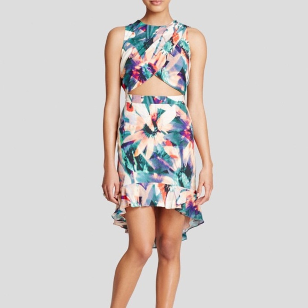 Floral Cutout High-Low Dress in Multicolor